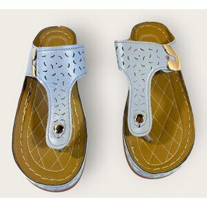 Womens Size 41/10 Light Blue Perforated PU Leather Slip-On Sandals